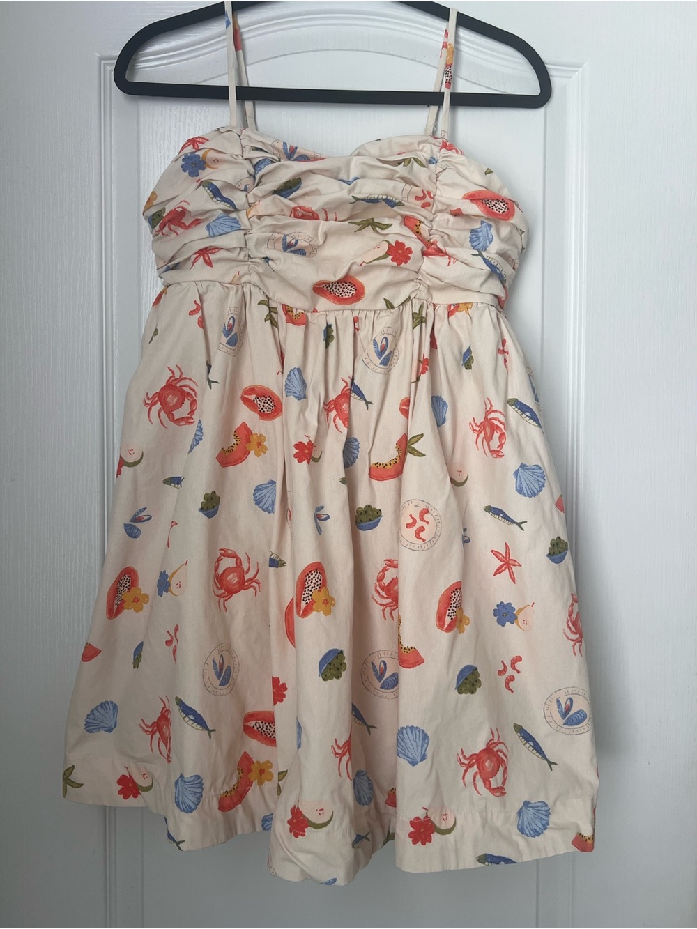 Free Assembly Cream Beach-Print Mini Sundress with Spaghetti Straps